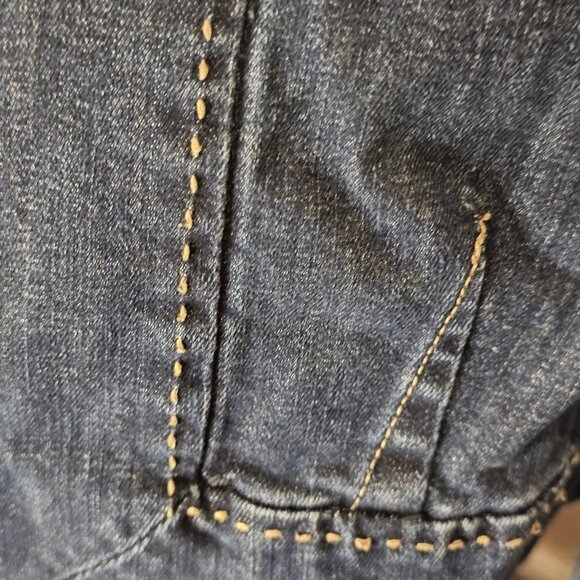 Y2K Womens Blue Jean‎ Cropped Bolero Jean Jacket Sz 8 Stretch Open Front Retro - Picture 6 of 9